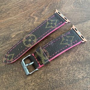 22mm Upcycled Louis Vuitton Watch Strap Pink edges/ stitching fits iWatch Galaxy